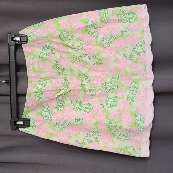 VTG Lilly Pulitzer Womens Skirt Green Tigers/Pink Floral Scalloped Hem Sz 0 EUC